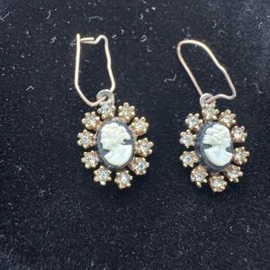 Elegant Gold and White Cameo Earrings